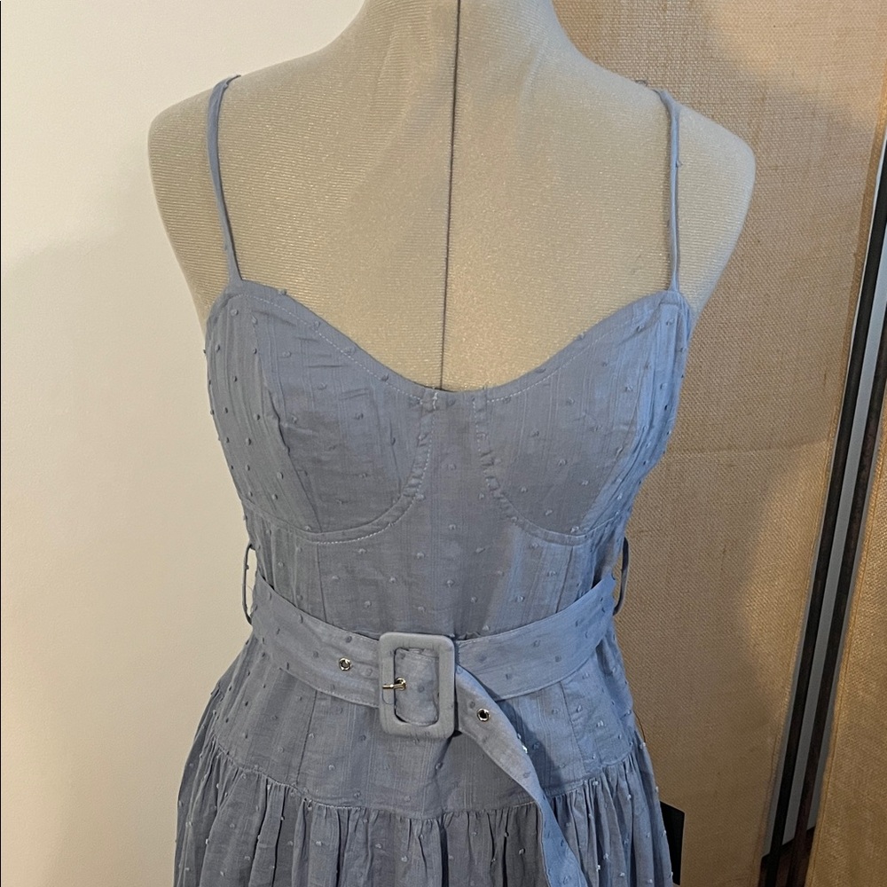 Lulu's Strapless Blue Dress with Belt - Picture 2 of 8